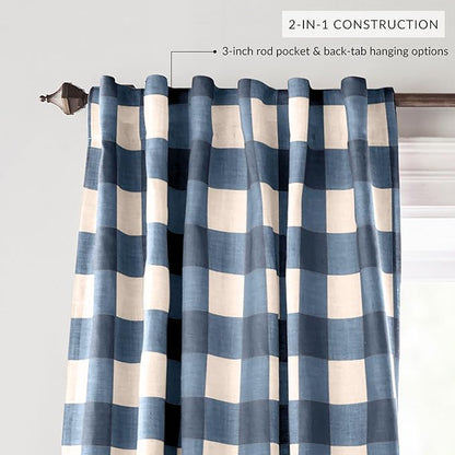 Elrene Home Fashions Farmhouse Living Grainger Buffalo-Check Blackout Window Curtain, Living Room and Bedroom Drape with Rod Pocket Tabs, 52" x 84", Indigo, 1 Panel