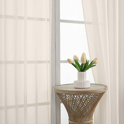OVZME Cream Bedroom Curtains 2 Panel Sets 90 Inch Length, 59 Inch Extra Wide Light Filtering Light Weight Soft Window Treatment Panels for Study Room Living Room Guest Room, 59Wx90L Inches