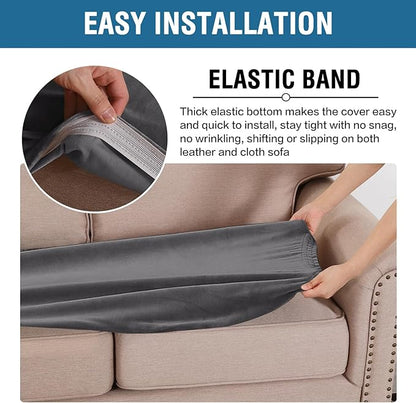H.VERSAILTEX Velvet Stretch Individual Couch Cushion Cover Plush Cushion Slipcover for Loveseat Sofa Cushion Furniture Protector Seat Cushion Sofa Cover (1 Piece Sofa Cushion Cover, Grey)