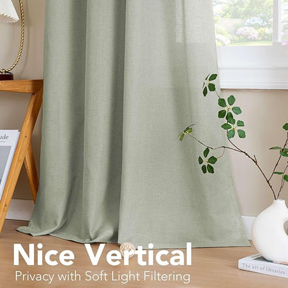 H.VERSAILTEX Elegant Natural Linen Blended Energy Efficient Light Filtering Linen Textured Semi Sheer Curtains/Nickel Grommet Window Treatments Panels/Drapes (Set of 2, Sage, 52" x 54")