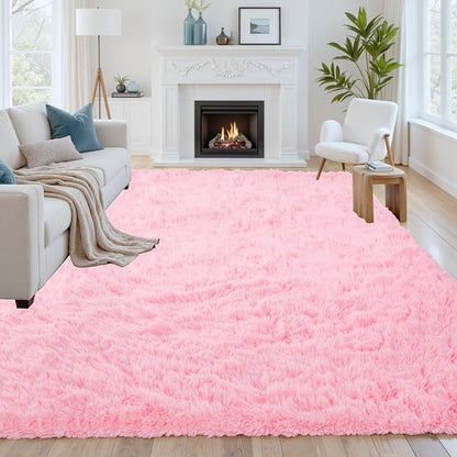 8x10 Area Rugs for Living Room Rug: Soft Fluffy Shag Light Pink Rugs for Bedroom, Non-Slip Large Fuzzy Plush Rug Indoor Floor Carpet for Nursery Kids Boys Girl Room, Dorms, Playroom, Modern Home Decor