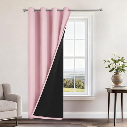 Yakamok 100% Blackout Curtains 84 Inches Long, 2 Thick Layers Heat and Full Light Blocking Soft Thermal Insulated Drapes for Bedroom(52" Wide Each Panel, Pink, 1 Panel)