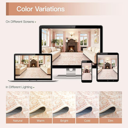 Lofus 8x10 Area Rug for Living Room,Pink Washable Area Rugs with Non-Slip Backing,Soft Boho Carpets for Bedroom Dining Room Home Office Indoor Nursery