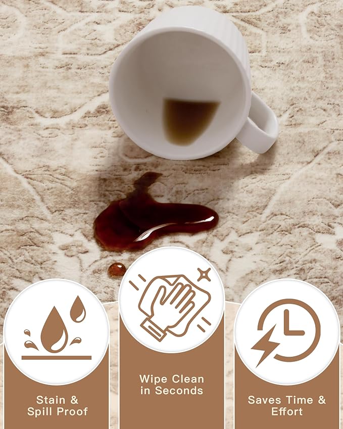 Madane Rug Runner for Hallways 2.5x8, Washable Kitchen Runner Rugs with Non Slip Backing, Soft Floral Print 2'6''x8 Carpet Runners for Laundry Room, Bedroom, Beige/Brown