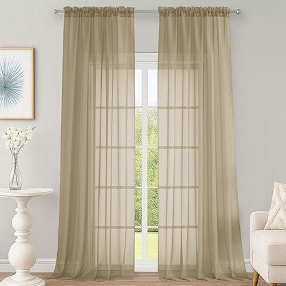 OWENIE Taupe Sheer Curtains 120 Inches Long 2 Panels Set, Airy Lightweight Sheer Taupe Curtains for Living Room Bedroom, Farmhouse Voile Filmy Rod Pocket Curtains Drapes, 2 Pcs, Each 59" Wx120 L Inch