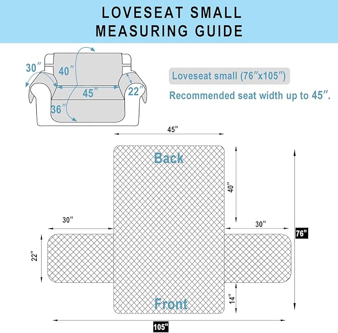 Reversible Loveseat Sofa Covers Couch Cover Furniture Protector(Loveseat Small,Black/Black)