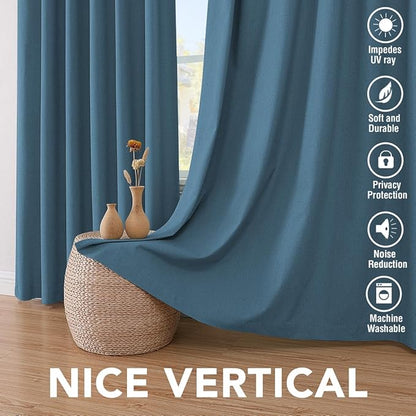 H.VERSAILTEX 100% Blackout Curtains for Bedroom Thermal Insulated Linen Textured Curtains Heat and Full Light Blocking Drapes Living Room Curtains 2 Panel Sets, Blue Sapphire, 52x63 Inch