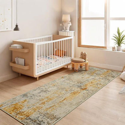 2x6 Beige Rug Runners for Hallways Kitchen Runner Rug Non Slip Washable Tan Long Runner Rugs with Rubber Backing Soft Abstract Carpet Runner for Bedroom, Kitchen, Bathroom, Entryway