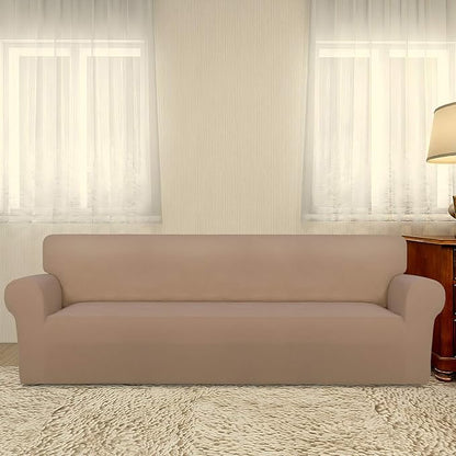 PureFit Super Stretch 4 Seater Sofa Slipcover – Spandex Non Slip Soft Couch Sofa Cover, Washable Furniture Protector with Non Skid Foam and Elastic Bottom for Kids, Pets （XX Large, Camel）