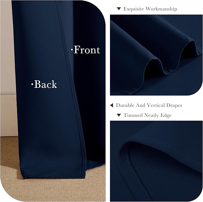 PONY DANCE Blue Black Out Curtains 84 inches - Thermal Insulated Privacy Rod Pocket Curtain Drapes for Kitchen Home Decoration, 52 W x 84 L, Navy Blue, 2 Pieces