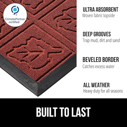 GORILLA GRIP 100% Waterproof All-Season WeatherMAX Doormat, US Designed Natural Rubber, Stain and Fade Resistant, Low Profile Indoor Outdoor Door Mats, Easy Clean Patio Mat, 29x17, Burgundy Leaves