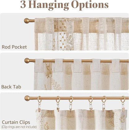 jinchan Belrose Linen Floral Kitchen Curtains 24 inch Length Embroidered Farmhouse Cafe Curtains for Living Room Bathroom Small Windows Curtain Set Sheer Light Filtering 2 Panels Beige