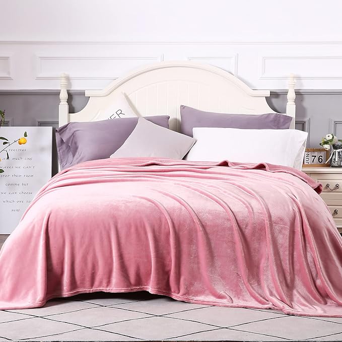 TASTHROW Large Flannel Fleece Throw Blanket, 90×90 Inch - Cozy Lightweight Thick Blanket - All Seasons Suitable for Women, Men and Kids (Pink)