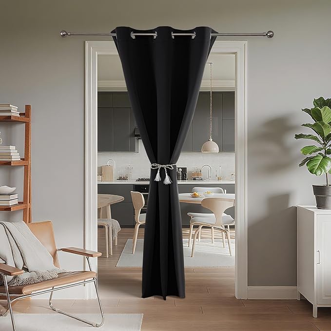 Joydeco Blackout Door Curtain for Doorway Privacy 80 Inches Long, Grommet Closet Curtain for Open Closet, Room Divider for Bedroom Living Room (Black, 32Wx80L, 1 Panel)