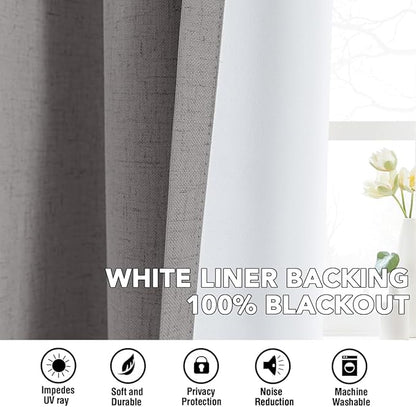 H.VERSAILTEX Linen Curtains 100% Blackout Curtains for Bedroom 63 inch Long Full Light Blocking Nature Linen Blended Window Curtains for Living Room Nickel Grommet (2 Panels, Heathered Dove)