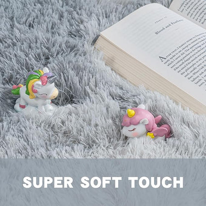 Small Area Rug, 2x3 Rug for Bedroom Shaggy Throw Rugs for Dorm Rug, Soft Tie Dyed Carpet for Kids Room, Plush Non-Slip Fluffy Bedside Rug for Home Decor Aesthetic, Light Grey