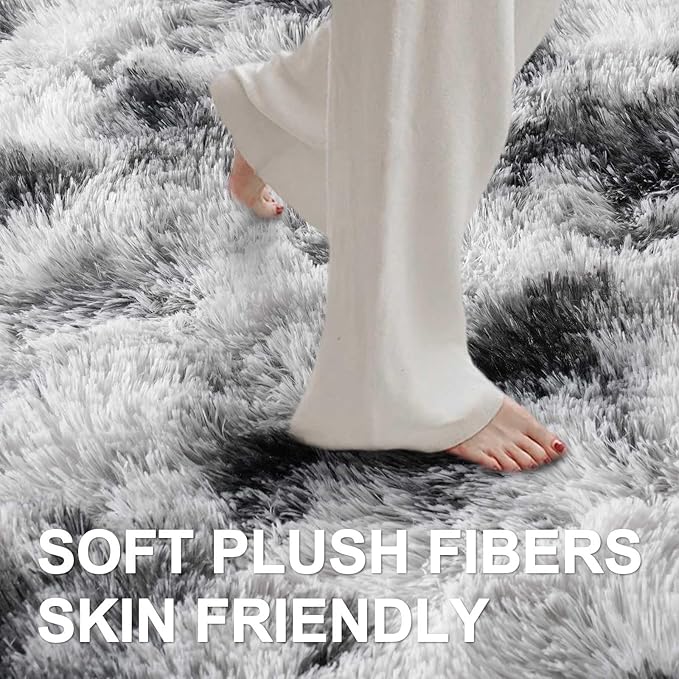 6x9 Ft Large Shag Rugs for Living Room Decor, Tie-Dyed Ultra Soft Fluffy Furry Area Rugs for Bedroom Indoor Floor, Aesthetic Carpet for Kids Home (Black White)