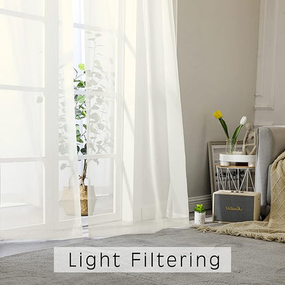 OWENIE Sheer Curtains 63 inch Length, Ivory Sheer Cutains 2 Panels Set for Bedroom/Living Room, Rod Pocket Voile Fimly Sheer Drapes, 2pcs, Each 42" W x 63" L