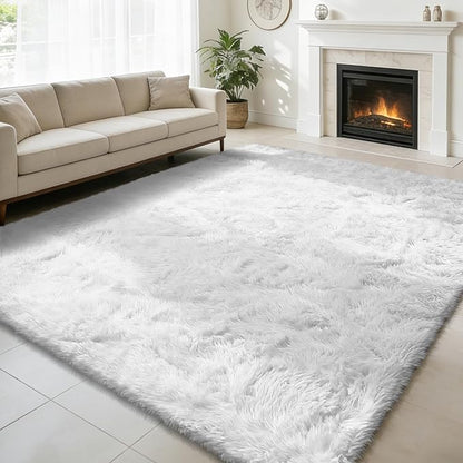 8x10 Fluffy Area Rugs for Living Room,Shag Area Rug for Bedroom,Soft White Fuzzy Rug Non-Shedding Indoor Plush Carpet for Kids Bedroom Nursery Home Decor