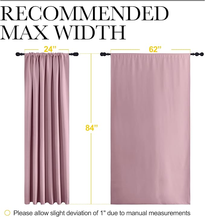 NICETOWN 2 Panels Blackout Curtains, Rod Pocket Thermal Insulated Drapes 84 inches Long, Easy-Care Modern Home Decoration Sunshades for Guest Room, Living Room, Office, 62 x 84 Inch, Rouge Pink