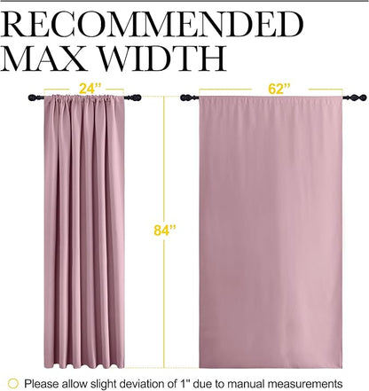 NICETOWN 2 Panels Blackout Curtains, Rod Pocket Thermal Insulated Drapes 84 inches Long, Easy-Care Modern Home Decoration Sunshades for Guest Room, Living Room, Office, 62 x 84 Inch, Rouge Pink