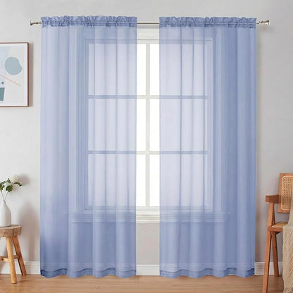 Simplebrand Denim Sheer Curtains 72 Inches Long 2 Panels for Living Room, Rod Pockets Airy Window Treatments Voile Sheer Black Curtains Panels Lightweight for Front Back Patio Glass Door, 42" Width