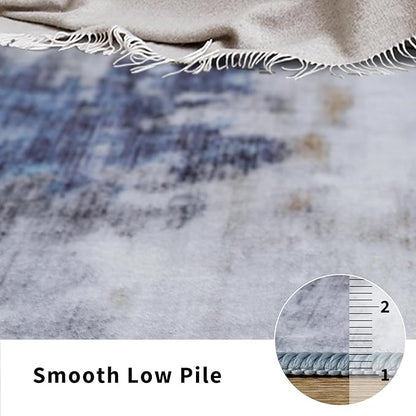 Toneed 2x6 Runner Rug Modern Abstract Hallway Rug Washable Non Slip Rubber Rugs for Kitchen Stairs Entryway Bedroom Living Room Printed Low Pile Foldable Accent Rugs Blue/White
