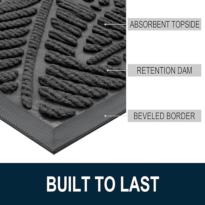 Colorxy Waterproof Doormat, Sturdy Natural Rubber Front Indoor Mat, Non Slip Low Profile Outdoor Door Mats, Stain and Fade Resistant Floor Mats, Easy Clean Patio Entry Mat, 30''x17'', Light Grey