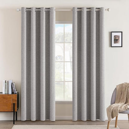 MIULEE Linen Texture Curtains for Bedroom Solid 100% Blackout Thermal Insulated Light Gray Curtains Grommet Room Darkening Drapes for Living Room Nursery 52x108 Inch (2 Panels)