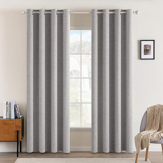 MIULEE Linen Texture Curtains for Bedroom Solid 100% Blackout Thermal Insulated Light Gray Curtains Grommet Room Darkening Drapes for Living Room Nursery 52x72 Inch (2 Panels)