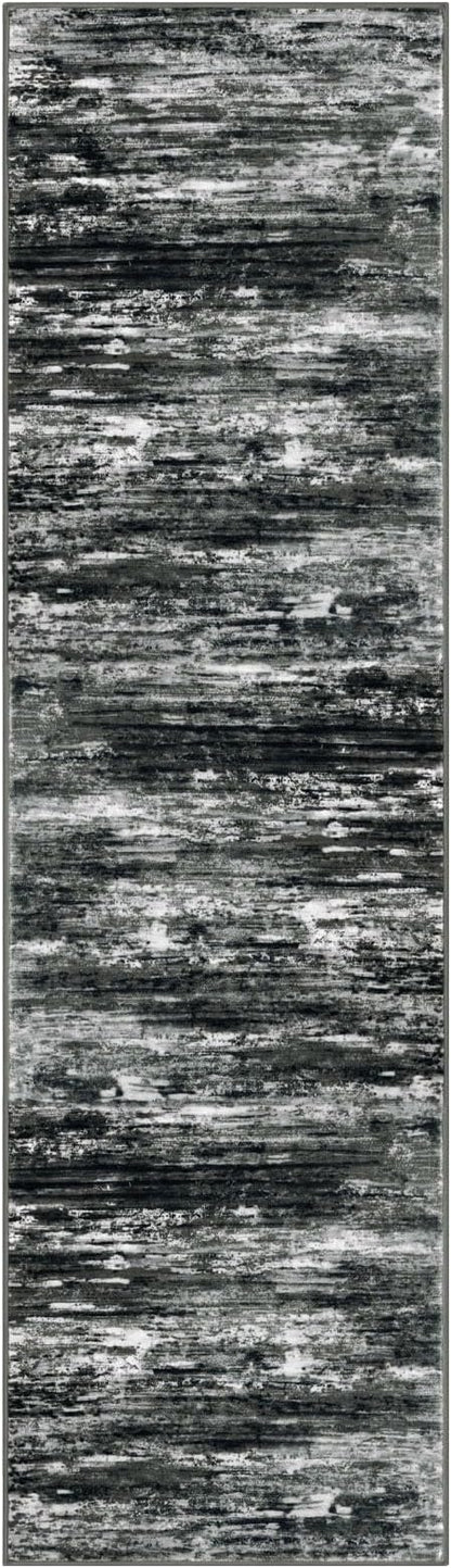 KOZYFLY 3x10 Ft Rug Modern Ombre Runner Rug for Hallway, Washable Kitchen Rugs Non-Slip Soft Striped Entryway Rug, Print Black Grey Abstract Carpet for Laundry Nursery