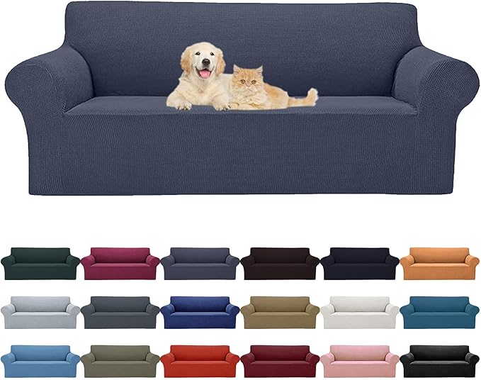 Cupuamon 2026 New Stretch Oversized Sofa Slipcovers Couch Sofa Cover for 4 Seater Furniture Protector Covers with Elastic Bottom Jacquard Fabric Small Checks for Pets, Kids - Charcoal