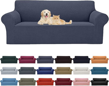 Cupuamon 2026 New Stretch Sofa Slipcovers Couch Cover for 3 Cushion Furniture Protector Sofa Covers with Elastic Bottom Jacquard Fabric Small Checks for Pets, Kids -Sofa, Charcoal