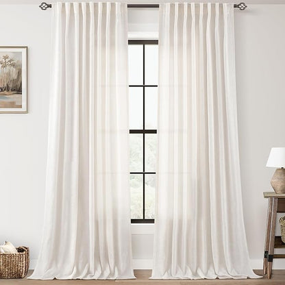 Extra Long 120 inch Curtains Linen Blend for Living Room Back Tab Neutral Farmhouse Light Filtering Semi Sheer Linen Drapes 120 inch Ceiling to Floor For Large Window Villa Hallway Ivory 10 FT 60x120