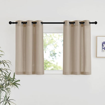 NICETOWN Taupe Linen Kitchen Window Curtains Over Sink, Grommet Thick Linen Taupe Short Window Treatments Privacy Assured with Light Filtering for Bedroom/Bathroom, W34 x L36, 2 Panels