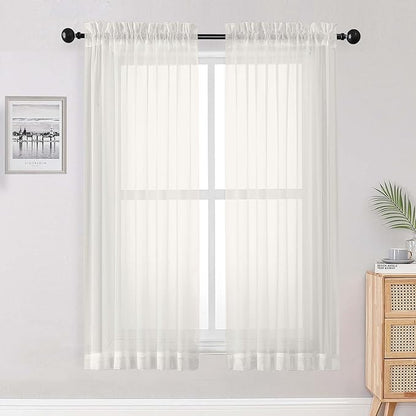OWENIE Ivory Sheer Curtains 68 Inch Length 2 Panels Set for Bedroom Living Room, Light Filtering Voile Sheer Curtains, Airy Rod Pocket Farmhouse Curtain, Ivory, Each 42Wx68L inch