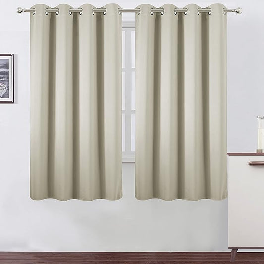LEMOMO Light Beige Thermal Blackout Curtains/52 x 63 Inch/Set of 2 Panels Room Darkening Curtains