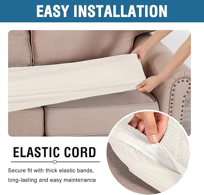 H.VERSAILTEX Super Stretch Individual Seat Cushion Covers Sofa Covers Couch Cushion Covers Slipcover Sets Thick Jacquard Textured Twill Fabric (1 Piece Chair Cushion Cover, Porcelain White)