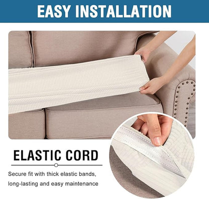 H.VERSAILTEX Super Stretch Individual Seat Cushion Covers - Sofa Couch Cushion Slipcover Sets - Thick Jacquard Textured Twill Fabric - Large (2 Piece, Porcelain White)