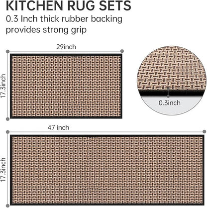eqivei Kitchen Rugs and Mats Non Skid Washable Set of 2 PCS, Absorbent Runner Rugs for Kitchen, Front of Sink, Kitchen Mats for Floor, 17.3"x 47"+17.3"x 29" (Black)