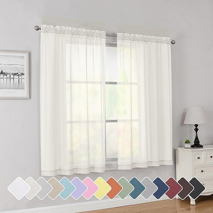 Simplebrand Rod Pocket Top Solid Voile Sheer Curtains for Bedroom, 54 Inch Length Drapes Set of 2, Lightweight and Light Filtering Elegant Ivory Curtains Panels Window Treatment, 42W×54L, Ivory