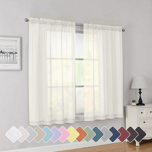Simplebrand Rod Pocket Top Solid Voile Sheer Curtains for Bedroom, 54 Inch Length Drapes Set of 2, Lightweight and Light Filtering Elegant Ivory Curtains Panels Window Treatment, 42W×54L, Ivory