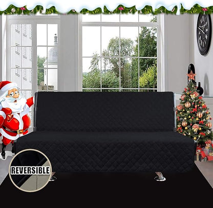 Easy-Going Futon Sofa Slipcover Reversible Sofa Cover Armless Cover Furniture Protector Couch Cover Water Resistant Pets, Kids, Children, Dog, Cat Black/Beige