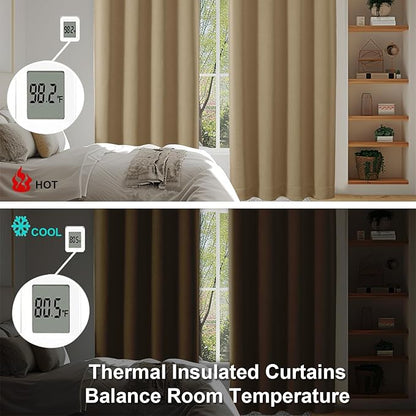 Simplebrand Ava Taupe Blackout Curtains for Bedroom 84 Inch Length 2 Panels Set, Solid Thermal Insulated Privacy Living Room Window Treatment Curtains Blackout Drapes, W40 x L84 Inch, Taupe