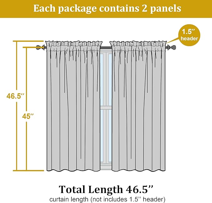 OWENIE White Sheer Curtains, 45 inches Long, 2 Panels, Rod Pocket, Light Filtering, Cafe Curtains for Kitchen, Bedroom, Small Window, 42W x 45L, 100% Polyester
