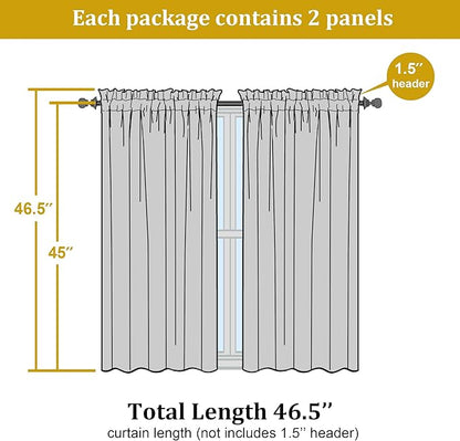OWENIE White Sheer Curtains, 45 inches Long, 2 Panels, Rod Pocket, Light Filtering, Cafe Curtains for Kitchen, Bedroom, Small Window, 42W x 45L, 100% Polyester