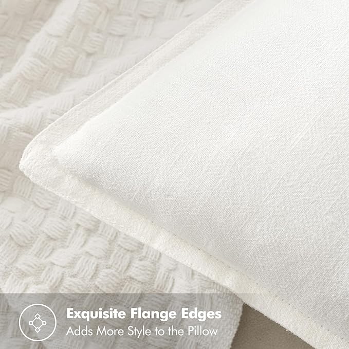 MIULEE Decorative Linen Pillow Covers 20x20 Inch Cream White Boho Farmhouse Neutral Couch Throw Pillows for Bed Pack of 2 Accent Modern Pillowcase Sofa Livingroom Home Decor