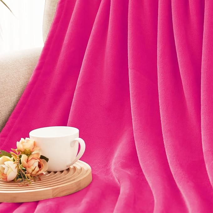 Exclusivo Mezcla Fleece Hot Pink Throw Blanket for Couch, Sofa, Super Soft and Warm Blankets, All Season, Cozy, Plush, Lightweight, 50x60 Inches