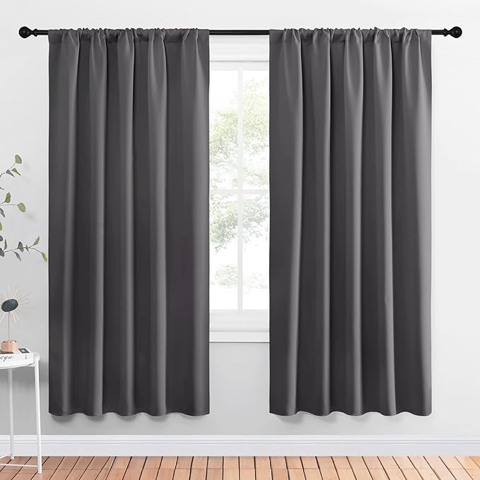 NICETOWN Blackout Curtain Panels for Window - Thermal Insulated Rod Pocket Blackout Drapes/Draperies for Dining Room (2 Panels, W52 x L72 inches, Grey)
