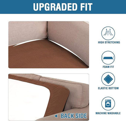 H.VERSAILTEX Super Stretch Individual Seat Cushion Covers Sofa Covers Couch Cushion Covers Slipcover Sets Thick Jacquard Textured Twill Fabric (1 Piece Loveseat Cushion Cover, Caramel)